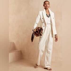 Banana Republic Double-Breasted Blazer - Size 2P (Ivory Honeycomb)